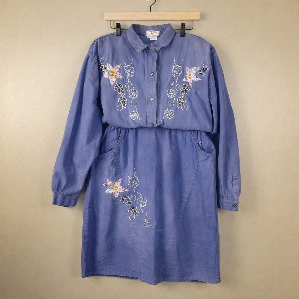 Vintage Carolina Bay Plus 3X 2 Pc Blue Embroidered Skirt Set‎ Cotton Floral